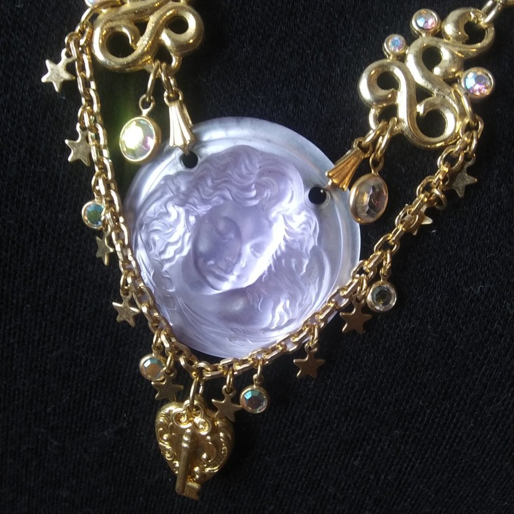 Kirks Folly Dream Angel Necklace Lavender raised cameo stars moon ethereal Flaws - Picture 2 of 16